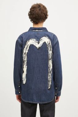 Rifľová košeľa Evisu Daicock Printed pánska, tmavomodrá farba, regular, s klasickým golierom, 2EAHTM4DL1031