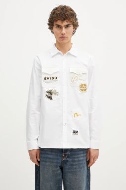 Bavlnená košeľa Evisu Evisu Logos & Wave Emb pánska, biela farba, regular, s klasickým golierom, 2EAHTM4SL7040