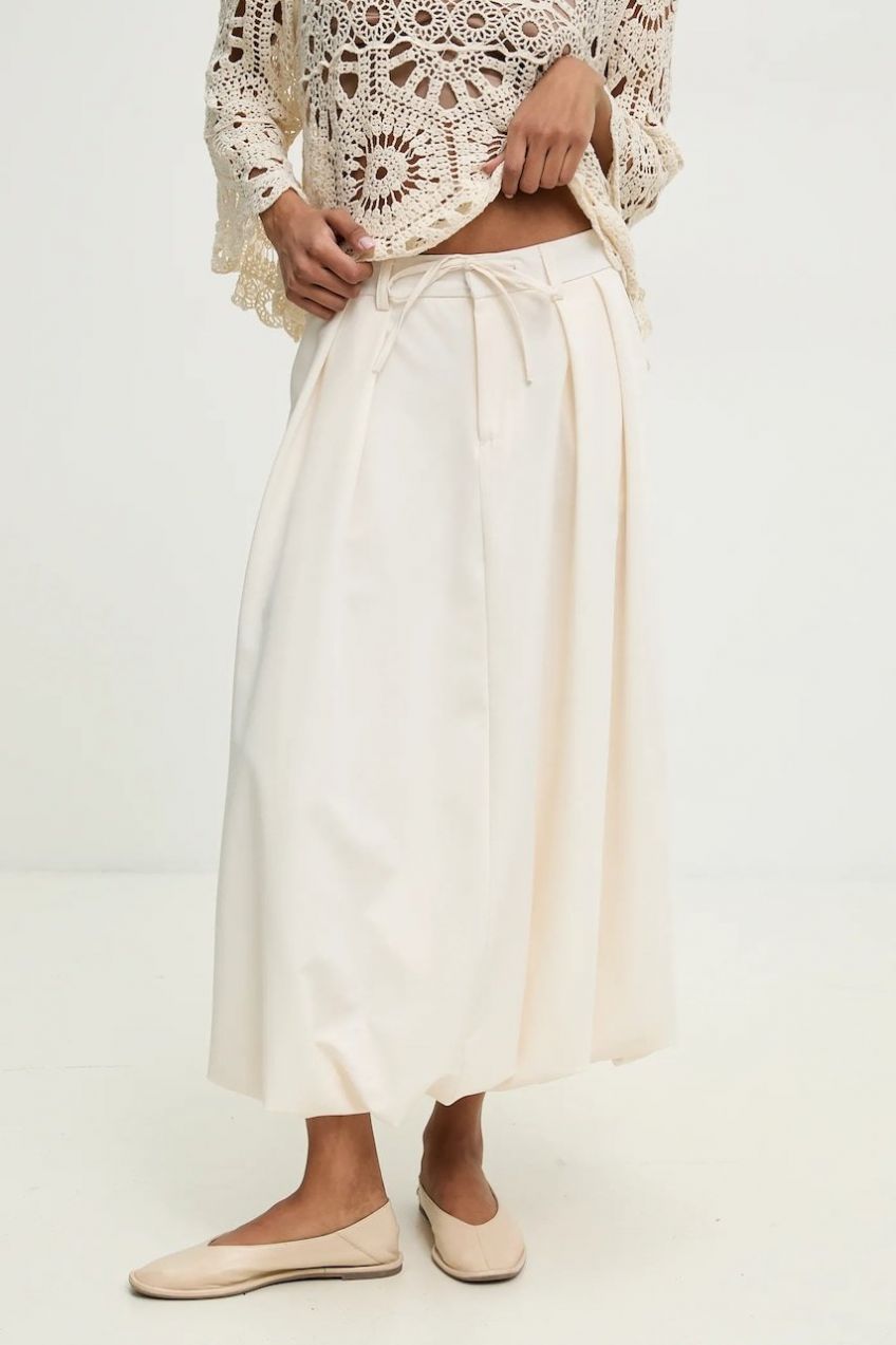 Sukňa Answear.LAB béžová farba, midi, áčkový strih