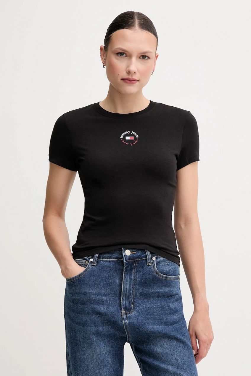 Tričko Tommy Jeans dámske, čierna farba, DW0DW20316