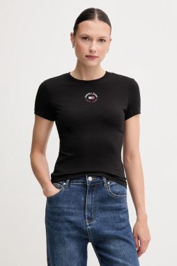 Tričko Tommy Jeans dámske, čierna farba, DW0DW20316