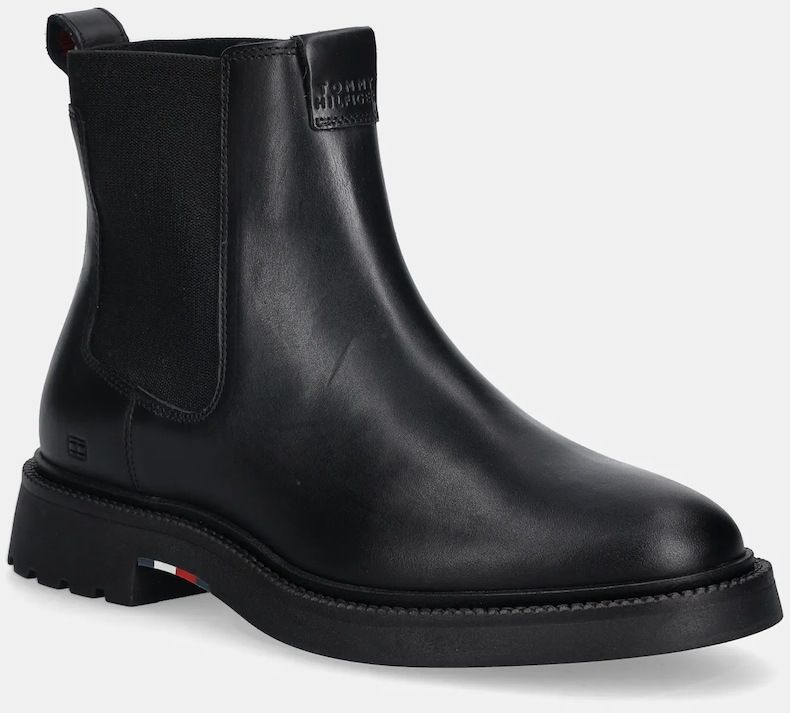 Kožené topánky chelsea Tommy Hilfiger HILFIGER COMFORT LWT LTH CHELSEA čierna farba, FM0FM05591