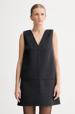 Šaty s prímesou vlny Calvin Klein šedá farba, mini, áčkový strih, LV044D017G