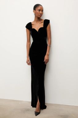 Šaty Answear.LAB čierna farba, maxi, áčkový strih