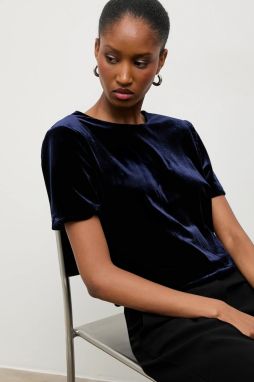 Zamatová blúzka Answear.LAB tmavomodrá farba, jednofarebná