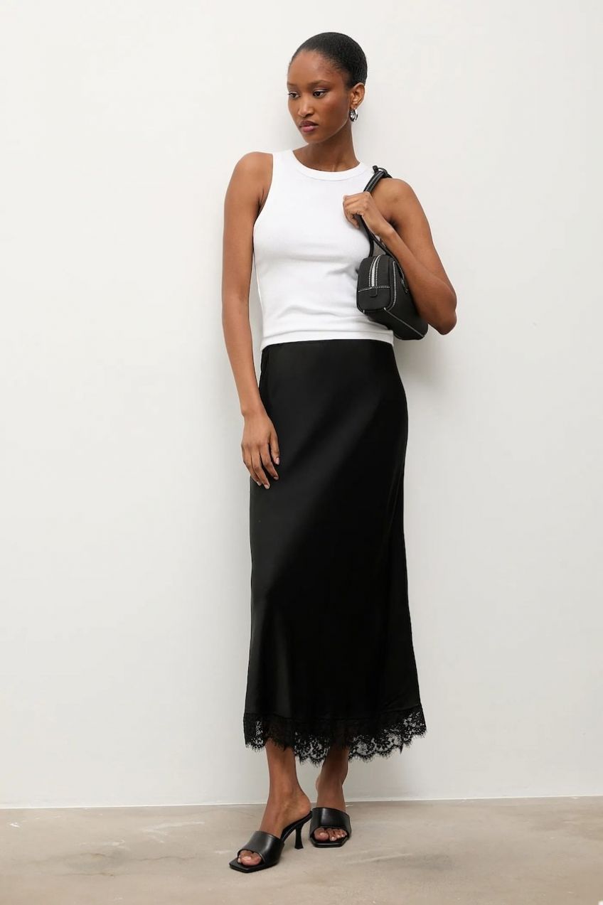 Sukňa Answear.LAB čierna farba, maxi, áčkový strih