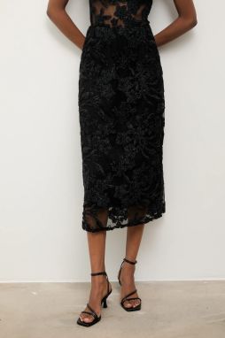 Sukňa Answear.LAB čierna farba, midi, áčkový strih