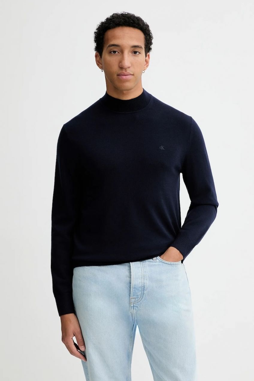 Vlnený sveter Calvin Klein tmavomodrá farba, ľahký, LV04LE309G