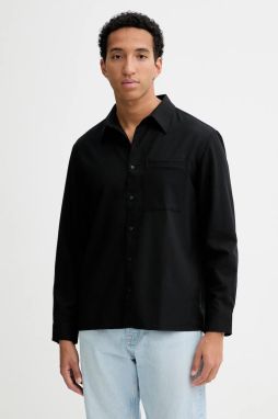 Košeľa s prímesou vlny Calvin Klein čierna farba, LV04LD115G