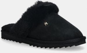 Kožené papuče Tommy Hilfiger TH SHEARLING HOUSE SHOE čierna farba, FW0FW09063