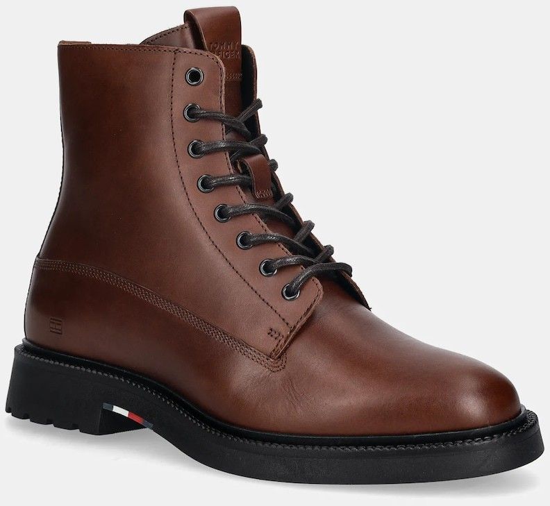 Kožené vysoké topánky Tommy Hilfiger HILFIGER COMFORT LWT LTH BOOT hnedá farba, FM0FM05593