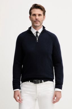 Vlnený sveter United Colors of Benetton tmavomodrá farba, s polorolákom, 1006U202B