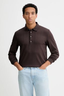 Tričko s dlhým rukávom s prímesou vlny Calvin Klein hnedá farba, LV04LD214G