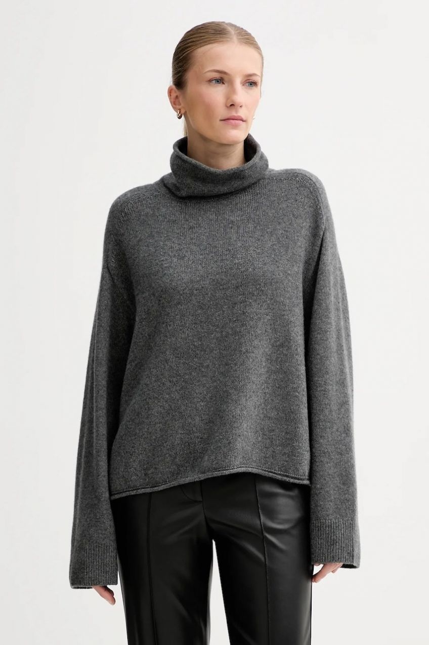 Sveter s prímesou vlny Marc O'Polo šedá farba, s rolákom, M10609060267