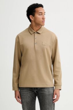 Tričko s dlhým rukávom s prímesou vlny Calvin Klein zelená farba, jednofarebné, LV04LB251G