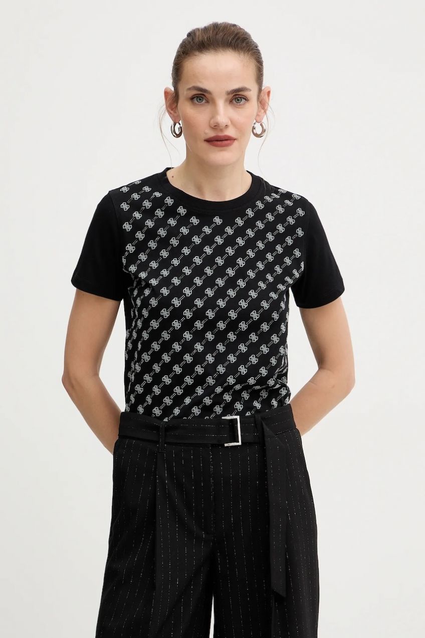 Bavlnené tričko Guess dámske, čierna farba, W5BI21 I3Z14