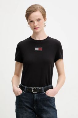 Bavlnené tričko Tommy Jeans dámske, čierna farba, DW0DW21965