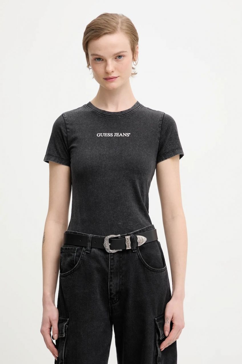 Bavlnené tričko Guess Jeans dámske, čierna farba, W5BI26 I3Z14