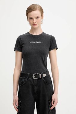Bavlnené tričko Guess Jeans dámske, čierna farba, W5BI26 I3Z14