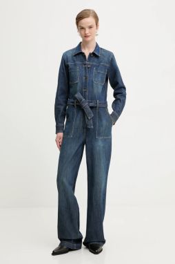 Rifľový overal Guess Jeans modrá farba, s golierom, W5BD97 D0026