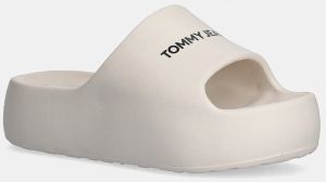 Šľapky Tommy Jeans TJW FLATFORM POOL SLIDE ESS dámske, béžová farba, na platforme, EN0EN02763