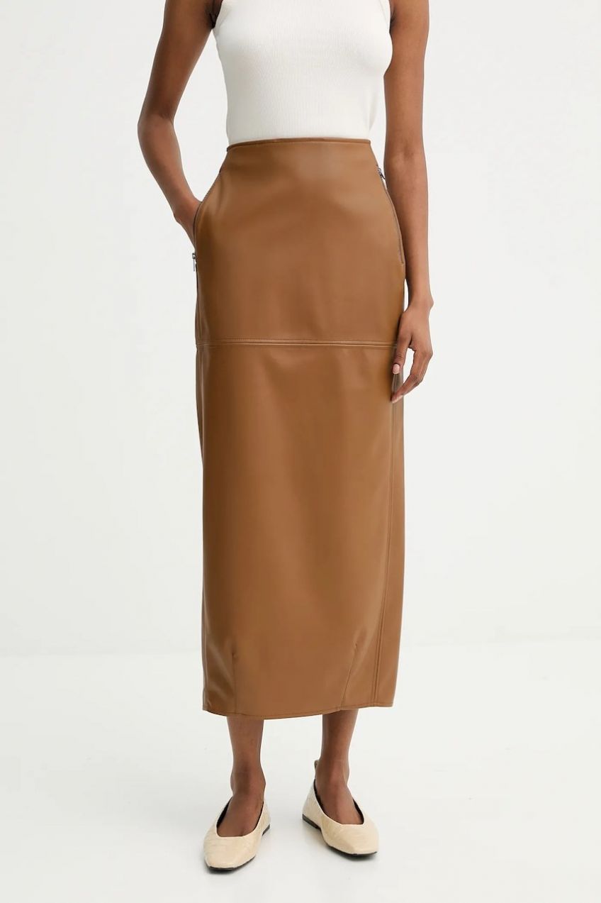 Sukňa MM FABIANA hnedá farba, maxi, puzdrová, 2526776037600