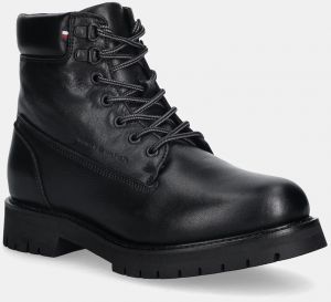 Kožené členkové topánky Tommy Hilfiger FLEX TH OUTDOOR RS LTH BOOT čierna farba, FM0FM05600