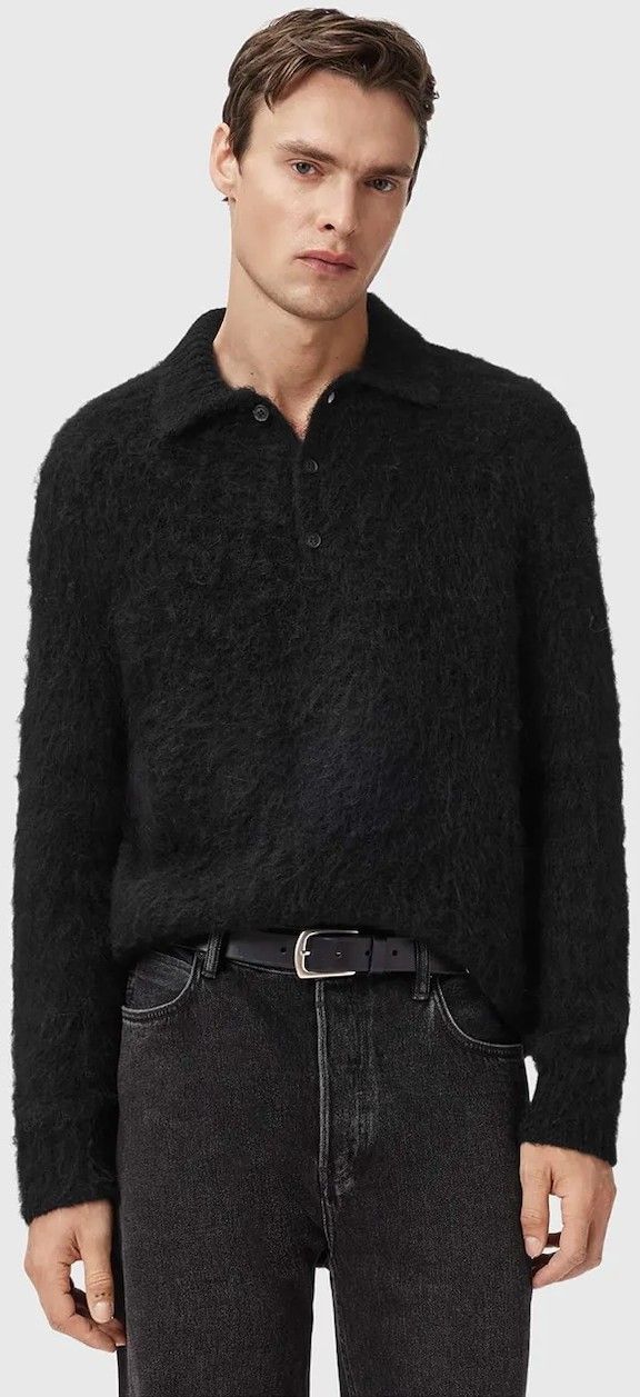 Sveter s prímesou vlny AllSaints SONNY čierna farba, M014KC