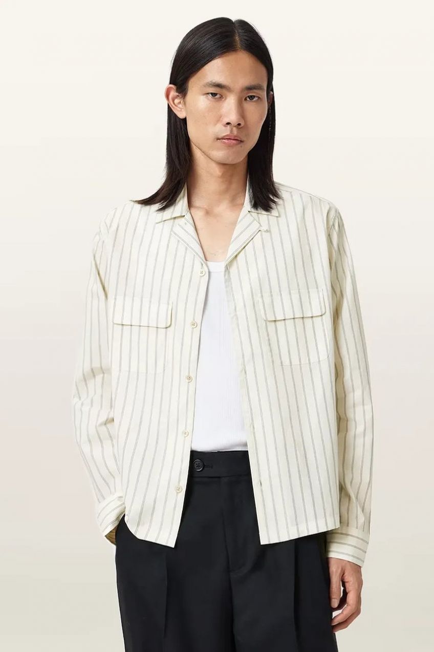 Bavlnená košeľa AllSaints STANLEY béžová farba, regular, M022SD