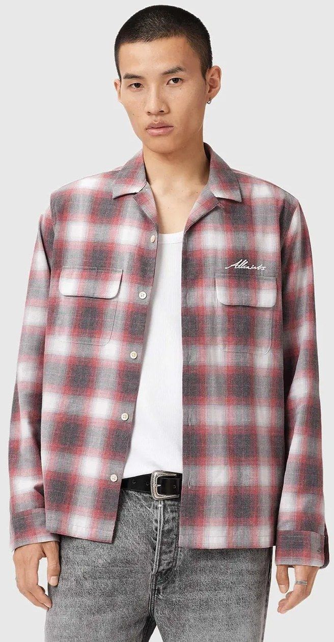 Košeľa AllSaints SHAMS červená farba, voľný strih, M034SD