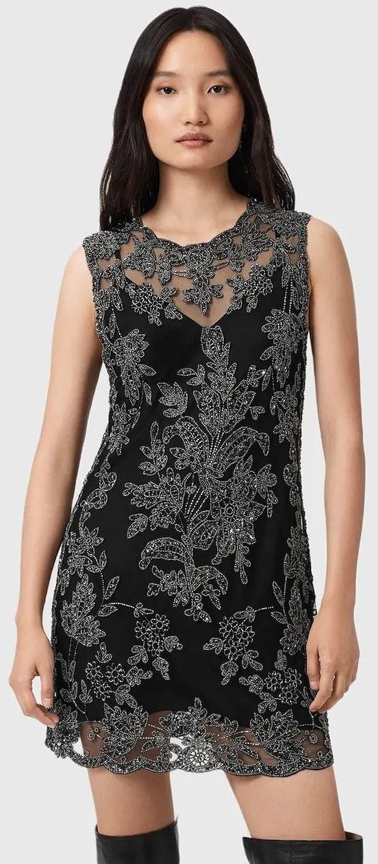 Šaty AllSaints INAYA čierna farba, mini, rovný strih, W043DD