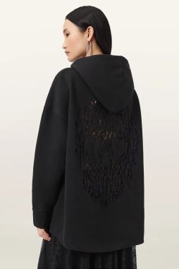 Bavlnená mikina AllSaints CRANEO čierna farba, s kapucňou, s nášivkou, W064JD