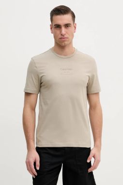 Bavlnené tričko Calvin Klein pánske, béžová farba, s potlačou, K10K114172