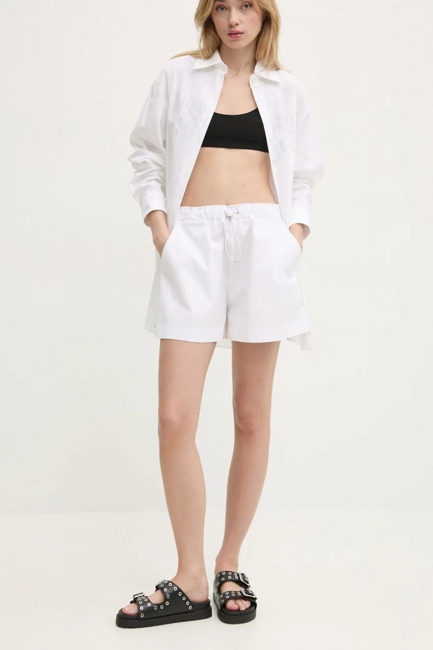 Šortky Moschino Jeans dámske, biela farba, jednofarebné, vysoký pás, 0304 3224