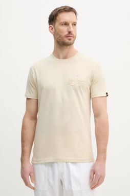 Bavlnené tričko Alpha Industries Coach T BE pánske, béžová farba, s potlačou, 156538