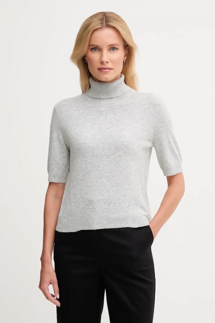 Detský sveter s prímesou vlny United Colors of Benetton šedá farba, ľahký, s rolákom, 102HD203X