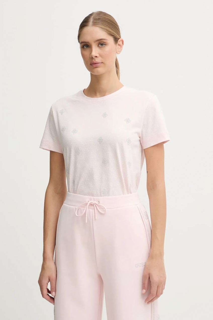 Bavlnené tričko Guess RHOMBUS dámske, ružová farba, V5BI14 I3Z14