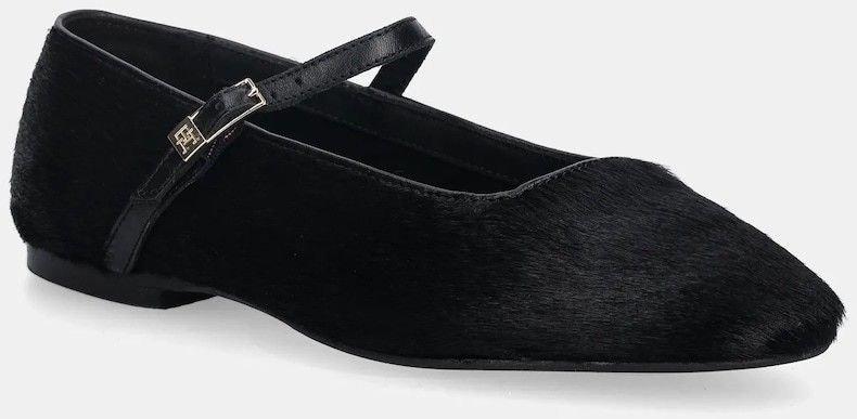 Kožené balerínky Tommy Hilfiger PONY HAIR MARYJANE čierna farba, FW0FW09154