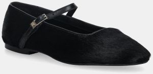 Kožené balerínky Tommy Hilfiger PONY HAIR MARYJANE čierna farba, FW0FW09154