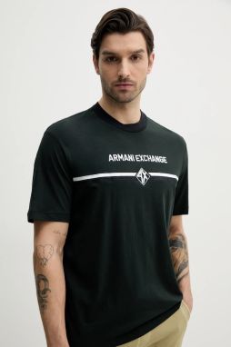 Bavlnené tričko Armani Exchange pánske, zelená farba, s nášivkou, XM000274 AF12308