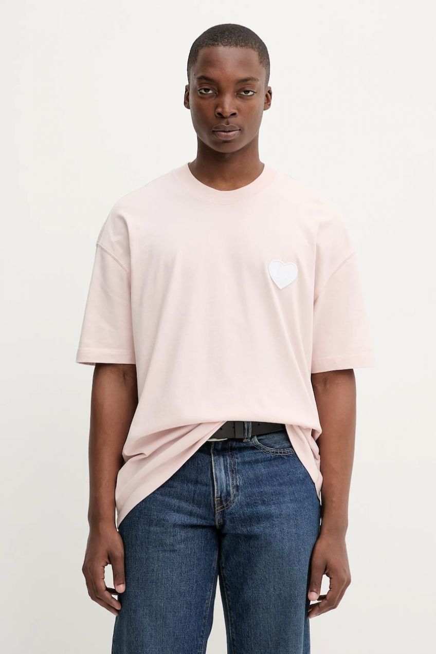Bavlnené tričko AllSaints LOVER pánske, ružová farba, s nášivkou, M041JC
