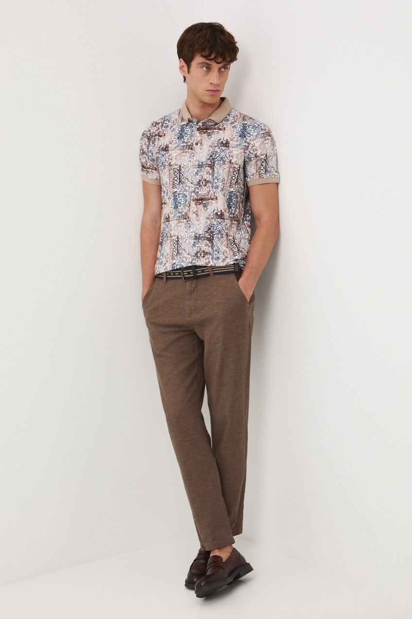 Polo tričko Medicine pánske, béžová farba, vzorovaná