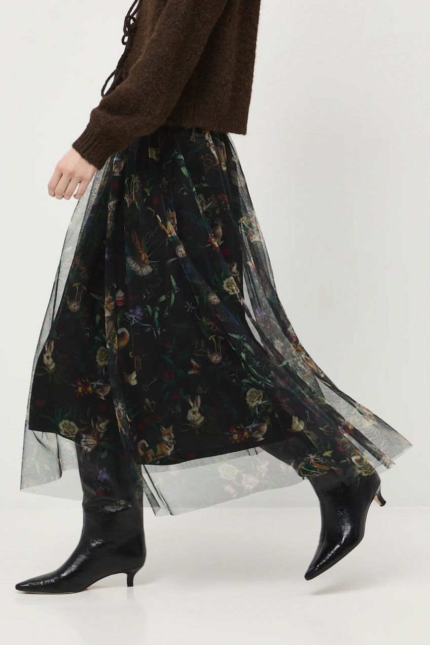 Sukňa Medicine čierna farba, midi, áčkový strih