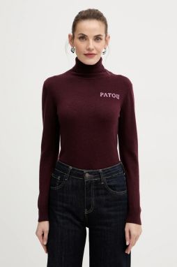 Vlnený sveter Patou bordová farba, ľahké, s rolákom, KN3088041