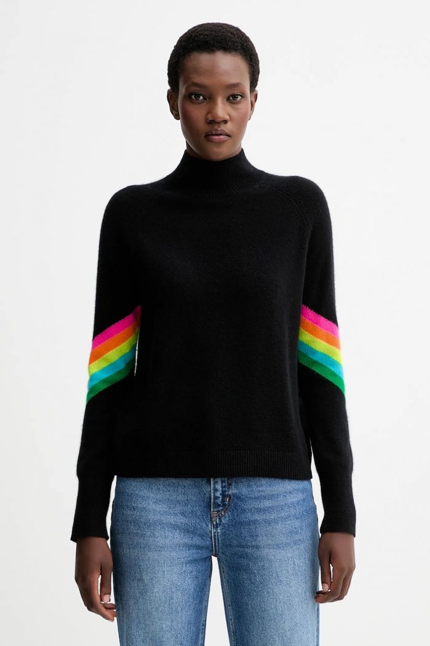 Kašmírový sveter FROM FUTURE čierna farba, ľahké, s polorolákom, WPM00499