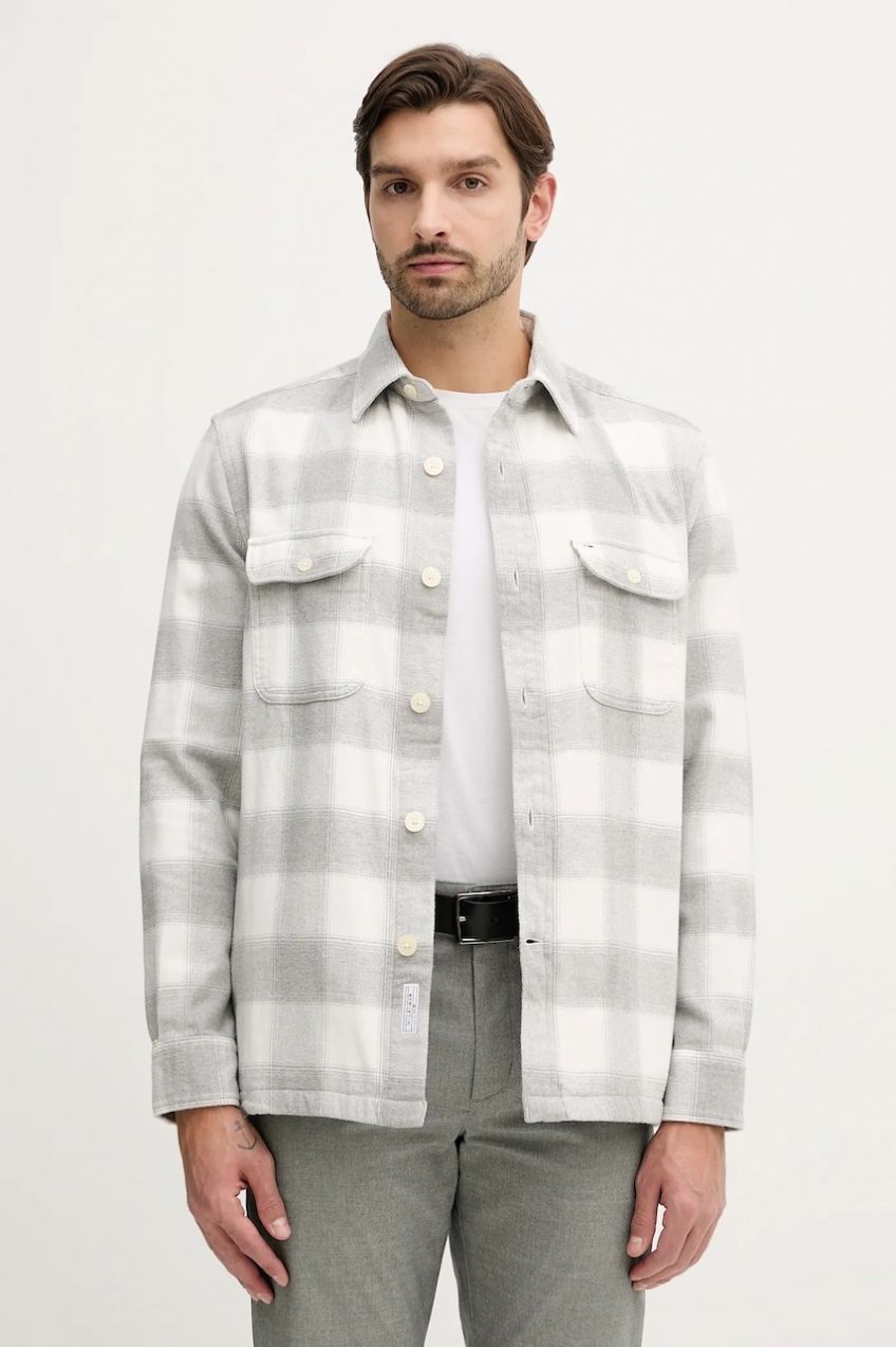 Bavlnená košeľa Tommy Hilfiger šedá farba, regular, s klasickým golierom, MW0MW40483