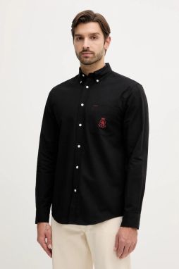 Bavlnená košeľa Tommy Hilfiger čierna farba, regular, s klasickým golierom, MW0MW40890