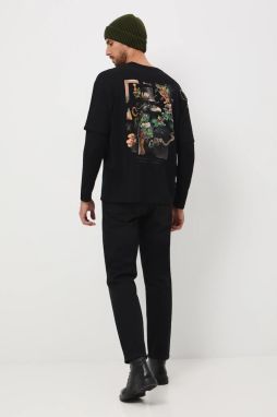 Bavlnené tričko s dlhým rukávom Medicine čierna farba, s potlačou