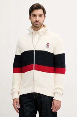 Bavlnený kardigán Tommy Hilfiger béžová farba, MW0MW41396