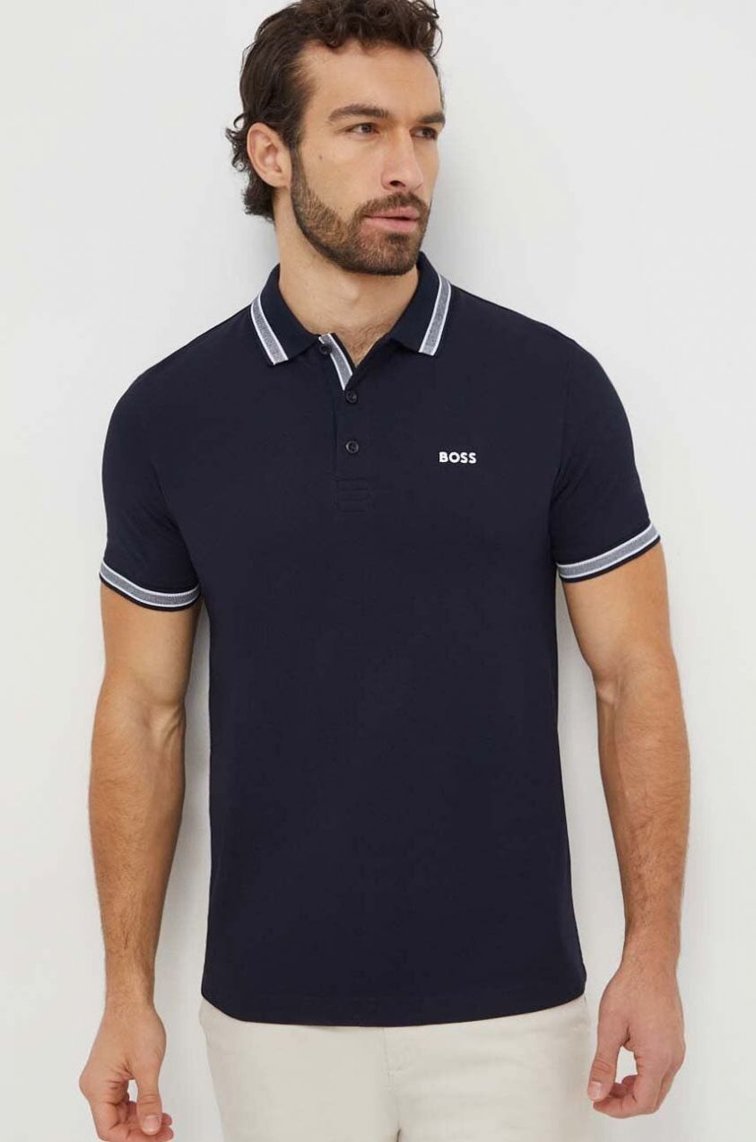 Bavlnené polo tričko BOSS Green tmavomodrá farba, jednofarebné, 50469055